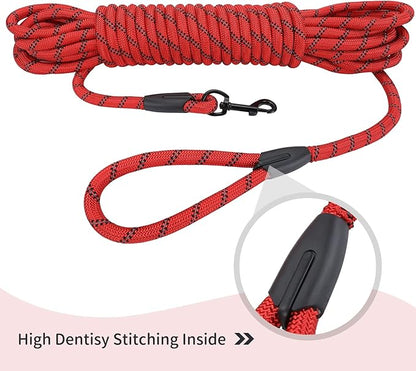 Long Dog Leash for Training 50Ft-Reflective Nylon Rope with Swivel Hook-Recall Agility Lead for Large Small Medium Dogs Outside Walking Hiking-Red