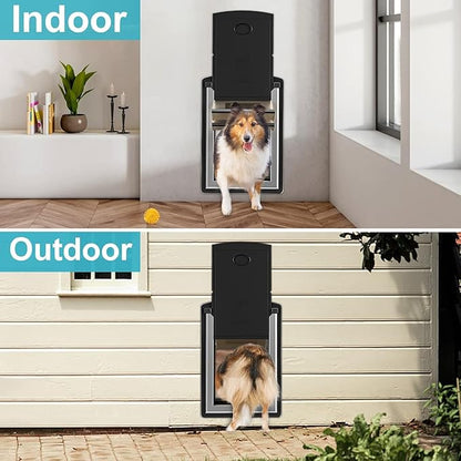 ClawJaw Doggy Door for Wall, Metal Frame and Telescopic Tunnel Pet Door, Double-Sided Wind Deflector and Magnetic Flaps, Easy to Install, Black (Pets Up to 40 Lb)-Medium