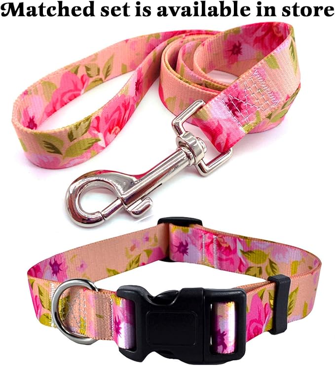 Mihqy Dog Collar with Bohemia Floral Tribal Geometric Patterns - Soft Ethnic Style Collar Adjustable for Small Medium Large Dogs（Pink Rose,L）