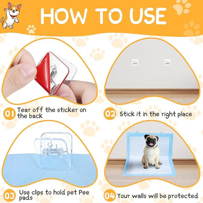Yalikop 12 Pcs Wall Pee Pad Holder Dog Potty Training Pad Sticky Wall Clip Transparent Adhesive Clips with 6 Pcs Strong Adhesive(Clear)