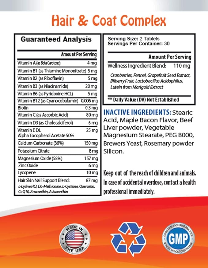 Itch Relief for Dogs with Allergies - Dog Healthy Hair and Coat - Shinny Coat - Skin Health - Immune Support - Nail Health - Dog lysine - 120 Treats (2 Bottles)