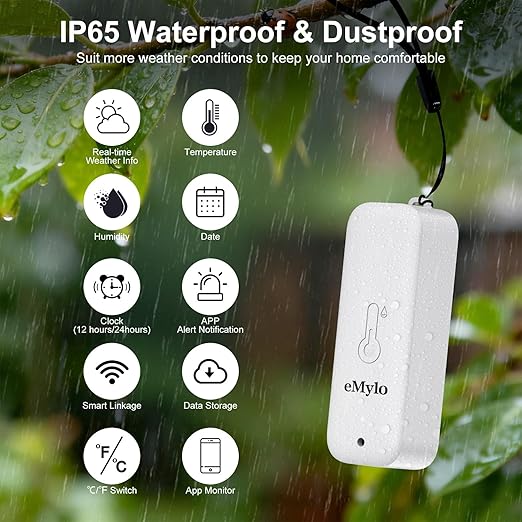 eMylo WiFi Hygrometer Thermometer 4 Pack, Smart Wireless Temperature Humidity Sensor with App Alert, Works with Alexa & Google Assistant, Indoor Outdoor Monitor for Greenhouse, Baby Room, Wine Cellar