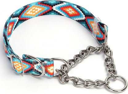 Martingale Dog Collar with Chain, No Pull Slip Cinch Choker Choke Collar Western Boho Aztec Duty Dog Collar for Medium Large Extra Large Pet Dogs,Western XL