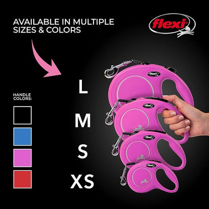 FLEXI New Classic Tape Retractable Dog Leash for Small Dogs Up to 33 lbs. – 16 ft., Pink Tangle-Free Pet Walking Leash with One-Handed Brake, Pause, Lock German Quality Product