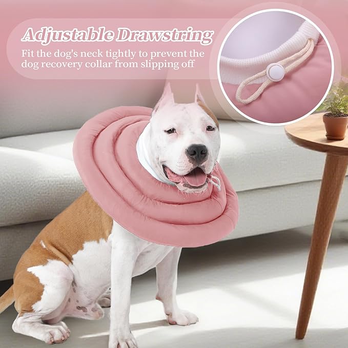 IDOMIK Dog Recovery Collar, Waterproof Soft Dog Cone After Surgery, Comfy Protective Elizabethan Collar Alternative for Dogs Cats, Adjustable Pet Neck Donut Cone Anti-Licking Biting Wounds,Pink,M
