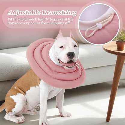 IDOMIK Dog Recovery Collar, Waterproof Soft Dog Cone After Surgery, Comfy Protective Elizabethan Collar Alternative for Dogs Cats, Adjustable Pet Neck Donut Cone Anti-Licking Biting Wounds,Pink,L