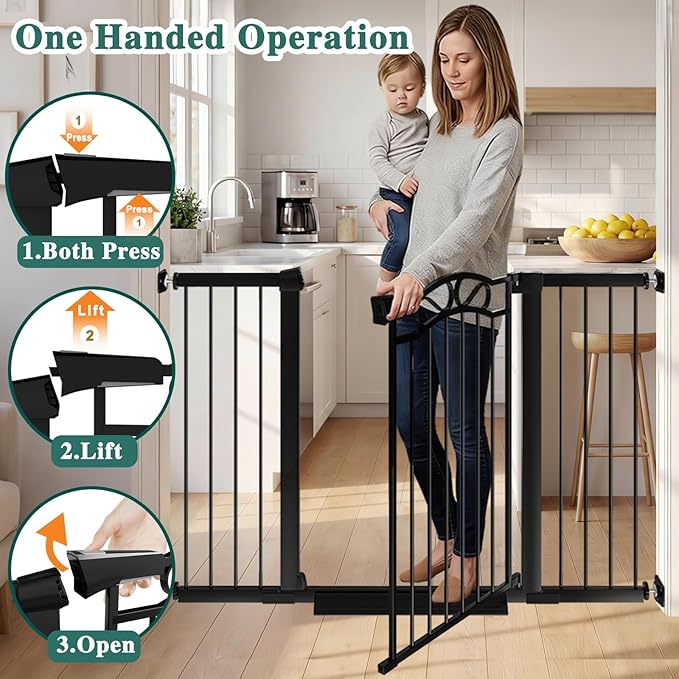 Fairy Baby 81.9"-84.6" Extra Wide Baby Gate for Stairs, Pressure Mounted Auto Close Child Safety Gate with Door No Drill, Large Long Pet Dog Gate for the House Doorways, 82 83 84 Inches Wide, Black