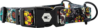 Wolfgang Heavy Duty Martingale Dog Collar with Quick Release Nylon Buckle for Walking & Training, LosMuertos Print, Extra Large