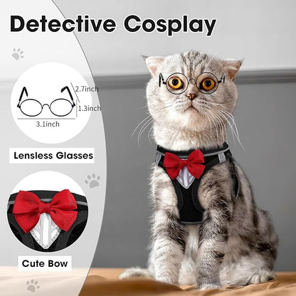 Cat Vest Harness and Leash Set for Walking Escape Proof, Adjustable Kitten Harness Breathable Mesh with Reflective Strips Harness for Kitty Puppy Bunny (Black,M)