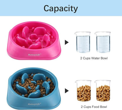 MateeyLife Slow Feeder Dog Bowls 2PCS, Anti-Choking Puzzle Dog Food Bowls, Anti-Slip Interactive Feeding Slow Down Eating, Bloat Stop Maze Dishes for Medium Large Breeds Purple&DarkBlue