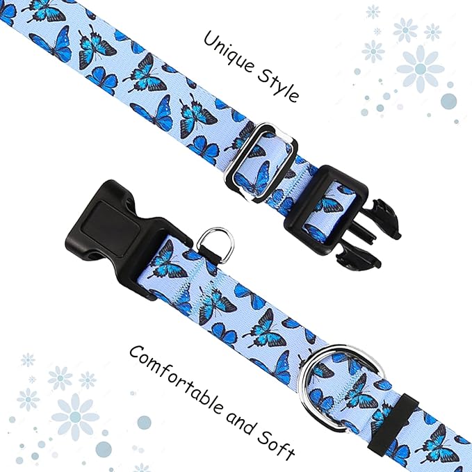 Martingale Collar for Dogs with Buckle Nylon Slip No Pull Training Dog Collars (Blue Butterfly, XLarge)
