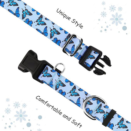 Martingale Collar for Dogs with Buckle Nylon Slip No Pull Training Dog Collars (Blue Butterfly, XSmall)