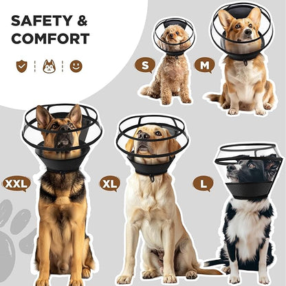 Soft Dog Cone for Dogs After Surgery,Transparent Breathable Dog Cone Collar for Small Large Medium Size Dog,Adjustable Depth Pet Recovery Collars,Elizabethan Collar for Dogs Stop Licking (Black-XXL)