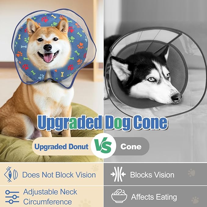 Inflatable Dog Cone with Transparent Protective Dog Donut Collar After Surgery, Puppy Collar with Soft Padding, Pet Prevent Scratches Anti Licking Collar for Small Medium Large Dogs(Blue, XL)