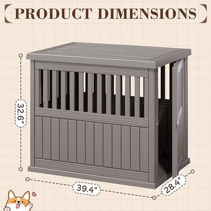 Fancyango 40-Inch Heavy Duty Dog Crate Furniture Lockable Indoor Outdoor Kennel & End Table for Small/Large Dogs Decorative Plastic Pet Cage in Grey