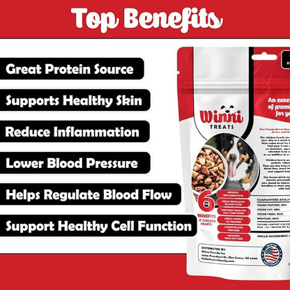 Winni Treats Freeze Dried Chicken Hearts for Dogs - Single Ingredient, Preservative-Free, Premium Chicken Hearts, High in Protein for Strong Muscles, Low in Fat, Healthy Dog Treats (3.75 Ounces)