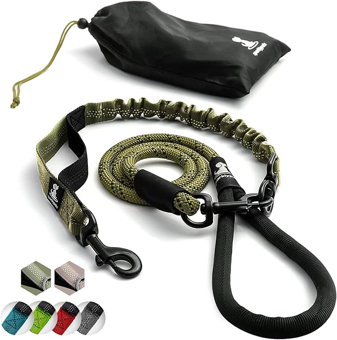 SparklyPets - Heavy Duty Bungee Rope Leash for Large and Medium Dogs - No Pull, Shock Absorber Long Dog Training Lead - No Slip Reflective Line for Outside (5.5 Ft Bungee Leash)
