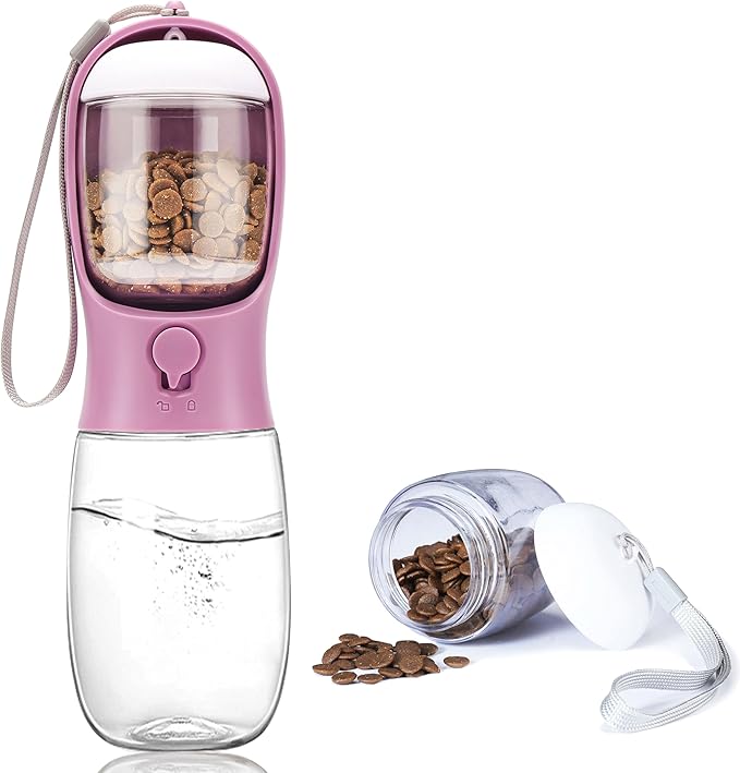 Dog Water Bottle with Food Container, Portable Leak Proof Pet Water Dispenser for Walking Hiking Travel, Puppy Essentials Accessories for Small Large Dogs, Dog Gifts (10oz/15oz/19oz)