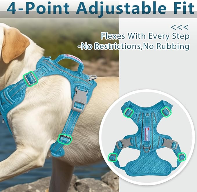 BARKBAY Dog Harness No Pull with ID Tag Pocket - Heavy Duty, Reflective, Easy Control for Large Dogs(Ocean Blue,XL)