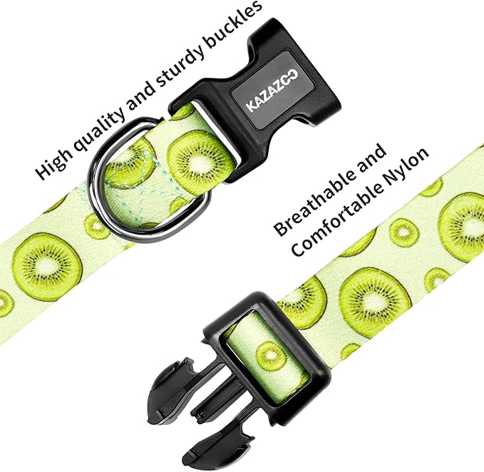 Kazazoo Dog Collar Cute and Soft Nylon Puppy Collar for Boy and Girl, Adjustable Dog Collars for Small Medium Dogs, Kiwi Fruit-M
