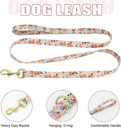 Beirui Cute Girl Dog Collars, Harnesses & Leashes Set - Adjustable Dog Collar and Leash Set with Flower - Soft Mesh Dog Vest Harness for Puppies Small Medium Dogs (Orange,M)