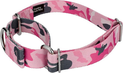 Country Brook Petz - Pink and Grey Camo Martingale Dog Collar and Leash - Camouflage Collection Featuring Rugged Designs (1/2 Inch, 2XS)