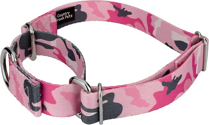 Country Brook Petz - Pink and Grey Camo Martingale Dog Collar and Leash - Camouflage Collection Featuring Rugged Designs (1 Inch, Large)