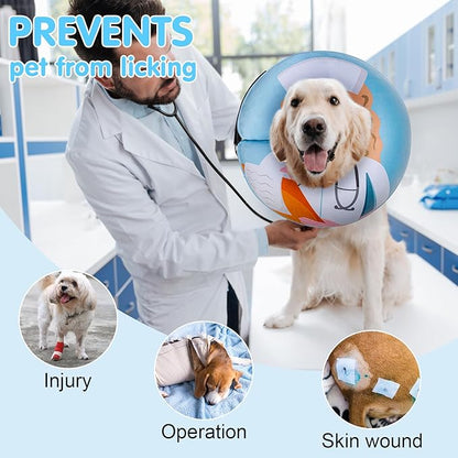 BEAUTYZOO Inflatable Dog Cone Collar Alternative After Surgery, Soft Donut Recovery E-Collar for Large & XL Dogs Girls Boys, Adjustable Pet Neck Cone to Stop Licking Wounds, Light Blue XL