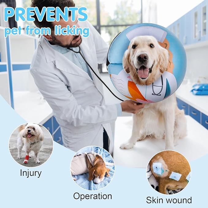 BEAUTYZOO Inflatable Dog Cone Collar Alternative After Surgery, Soft Donut Recovery E-Collar for Large & XL Dogs Girls Boys, Adjustable Pet Neck Cone to Stop Licking Wounds, Light Blue L