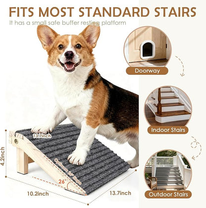 2 Pack Dog Ramp for Stairs - Foldable Wood Dog Stair Ramp with Non-Slip Carpet Surface, Portable Pet Steps for Stairs, Threshold- Assist Small Dog, Senior and Injured Dogs, Easy Store (Pet Safe)