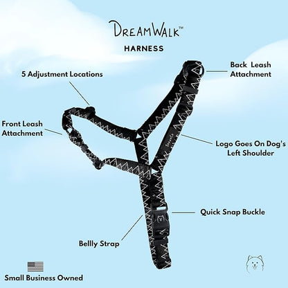 ShawnCo Dream Walk No-Pull Dog Harness- Adjustable, Comfortable, Easy to Use Pet Halter to Help Stop Pulling for Small, Medium and Large Dogs- Art Pattern Designs (Wolf Moon, L)