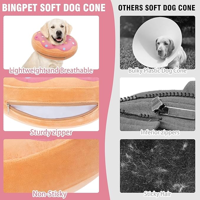 BINGPET Protective Dog Cone Collar,Soft Recovery Pet Cone for Dogs Cats,Washable Protective Recovery Collar for Large Medium Small Dogs,Inflatable Dog Cone