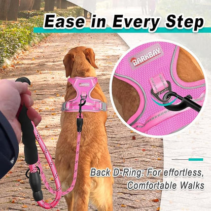 BARKBAY Dog Harness No Pull Mesh for Medium Dogs - Adjustable, Reflective, Comfortable, No Choke, Heavy-Duty - Perfect for Outdoor Training, Walking, and Hiking - Strong & Durable - M & Pink Mesh