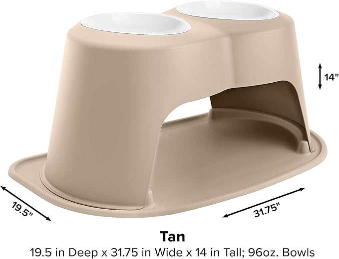 WeatherTech Double High Pet Feeding System w/Plastic Dog/Cat Bowls - 14" High Stand Tan (PDHC9614TNTN)