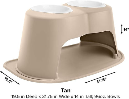 WeatherTech Double High Pet Feeding System w/Plastic Dog/Cat Bowls - 14" High Stand Tan (PDHC9614TNTN)