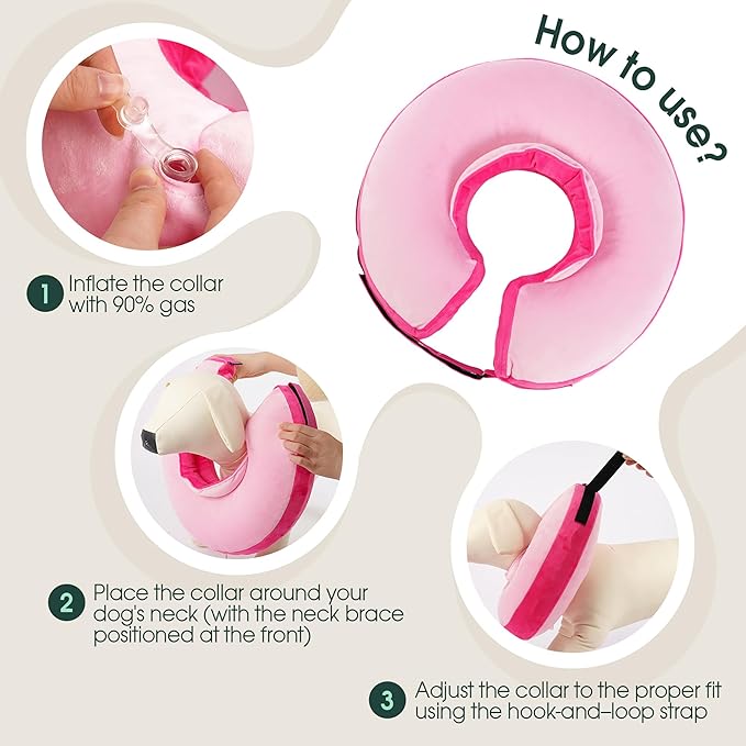 Kuoser Inflatable Dog Cone Collar, Soft Dog Cone Alternative After Surgery, Dogs Donut Collar to Stop Licking, Inflatable Doggie Neck Pillow,Comfortable Recovery E-Collar for Small Medium Large Dogs,S