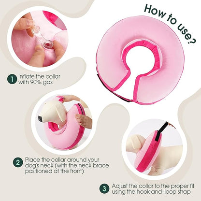 Kuoser Inflatable Dog Cone Collar, Soft Dog Cone Alternative After Surgery, Dogs Donut Collar to Stop Licking, Inflatable Doggie Neck Pillow,Comfortable Recovery E-Collar for Small Medium Large Dogs,L