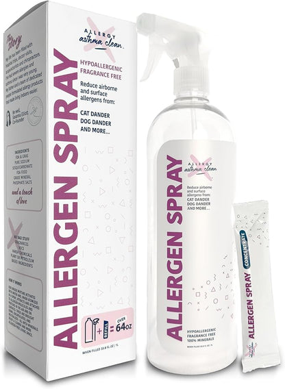 Allergy Asthma Clean Allergen Spray, Pets, Dust Allergies & More, Air & Surface, Just Add Water, Bottle with One Refill, Over 64oz Total