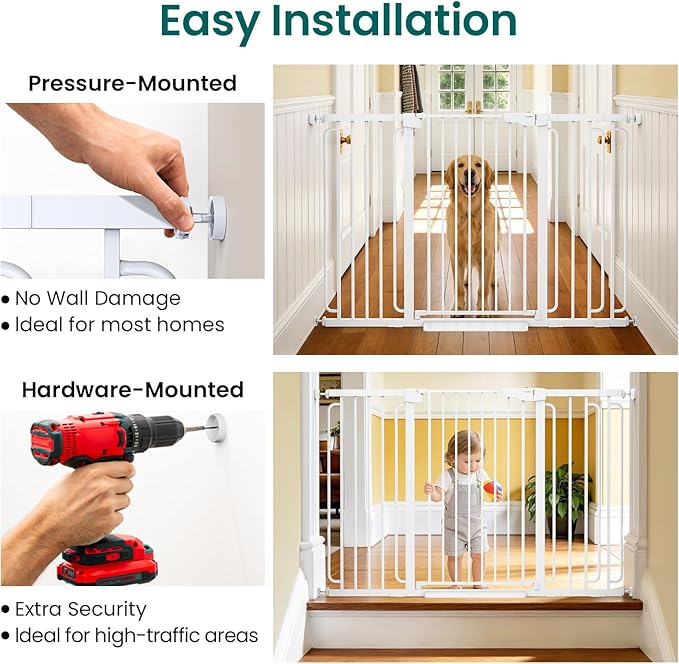 Cumbor 36" Extra Tall Baby Gate for Stairs, 30.4-56.8" Extra Wide Dog Gate Indoor, Dual Lock & Self-Closing Child Gate for Doorways, Hallways & Large Opening, Safety Baby Proofing for the House, White