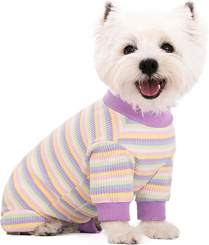 Striped Dog Recovery Suit Female Male For Small Medium Dogs,Dog Surgical Recovery Suite Bodysuit After Surgery Zipper On Back Puppy Cat Long Sleeve Onesies Bodysuit After Surgery Wound Protective