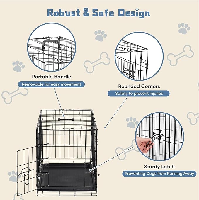 DUMOS Dog Crate, 30 Inch Medium Single Door Dog Cage with Plastic Leak-Proof Pan Tray, Folding Metal Wire Pet Kennel for Indoor, Outdoor, Travel