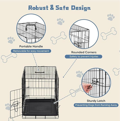 DUMOS Dog Crate, 30 Inch Medium Size Single Door Dog Cage with Plastic Leak-Proof Pan Tray, Folding Small Metal Wire Pet Kennel for Indoor, Outdoor, Travel