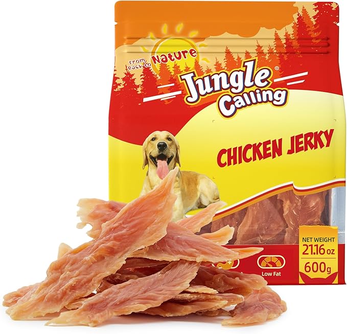 Jungle Calling 1.33lb Jerky Dog Treats Made with Real Chicken Breast, Natural High Protein Healthy Snacks for Medium/Large Breed Dogs,Slow Roasted Chewy Training Treat