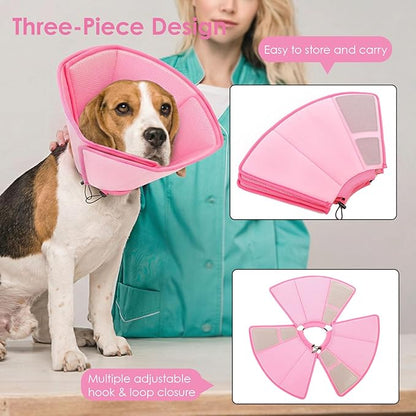 AOFITEE Dog Cone Collar, Adjustable Dog Cone for Dogs to Stop Licking, Breathable Elizabethan Collar for Small Medium Large Dogs Cats, Soft E-Collar Wound Healing After Surgery(Pink,Small)