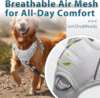 BARKBAY Dog Harness No Pull with ID Tag Pocket - Heavy Duty, Reflective, Easy Control for Large Dogs(Grey,L)