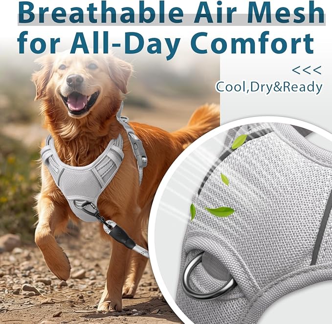 BARKBAY Dog Harness No Pull with ID Tag Pocket - Heavy Duty, Reflective, Easy Control for Large Dogs(Grey,XL)