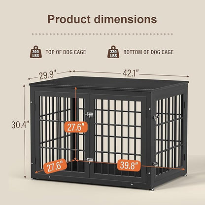 rehomerance 42 Inch Heavy Duty Dog Crate Furniture for Large and Medium Dogs, Decorative Pet House End Table, Wooden Cage Kennel Furniture Indoor, Black