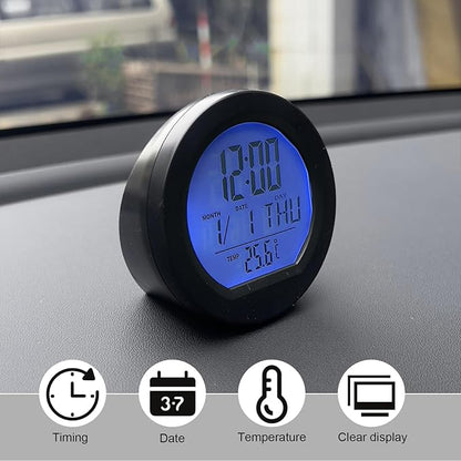 Car Digital Thermometer Clock, Solar Powered Dashboard Clock with Automatic Backlight, 24 Hour Format Time, Temperature, Calendar for Car Truck Home