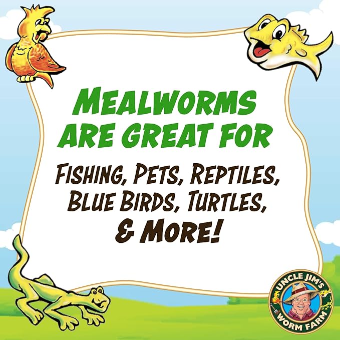 Uncle Jim's Worm Farm 1000 Count Mealworms for Reptiles and Chickens | Mealworms for Feeding Lizard, Gecko, Bearded Dragons, Chickens, Birds, and More | Suitable for Fishing Bait