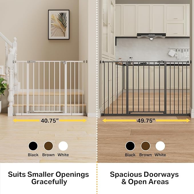 InnoTruth 29.5–49.75" Extra Wide Baby Gate for Stairs, 28" Tall Walk Through Dog Gate for Stairs & Doorways, Pressure-Mounted Safety Gate for Pets & Kids, Dual Lock & 2-Way Swing, White